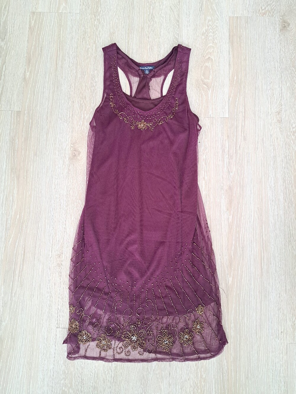 American Eagle Outfitters Burgundy Purple Embellished Flapper Dress Sz S